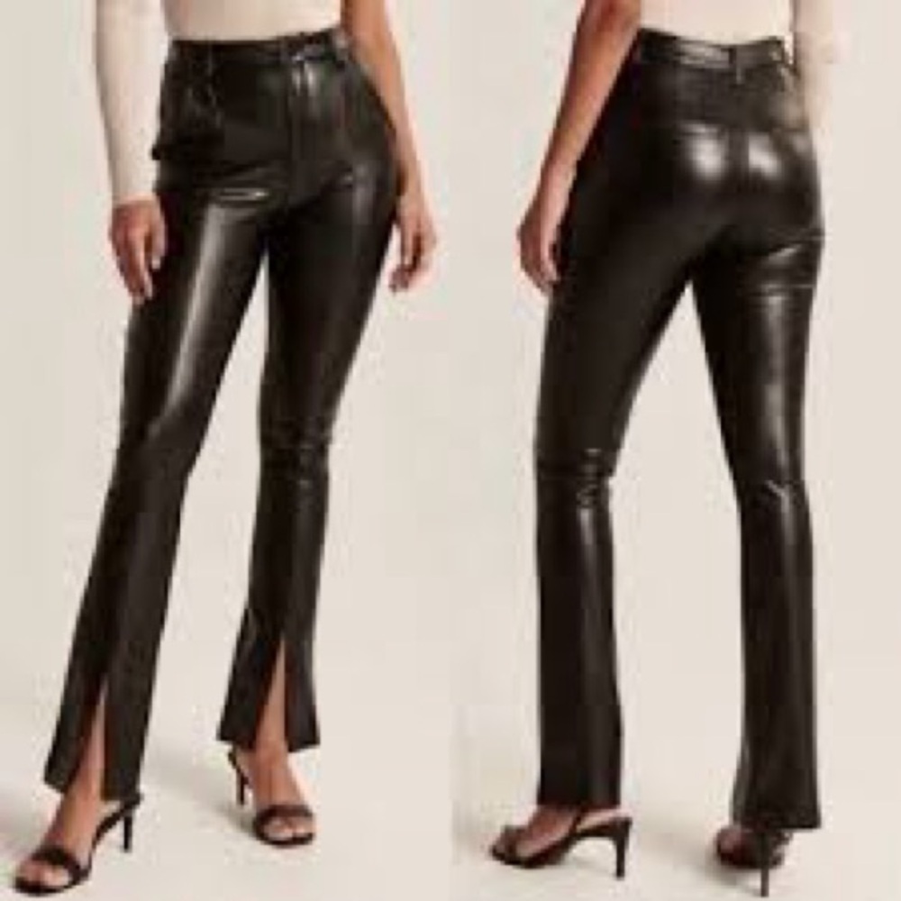Abercrombie & Fitch The Skinny Ultra High Rise Black Flare Faux Leather Pants